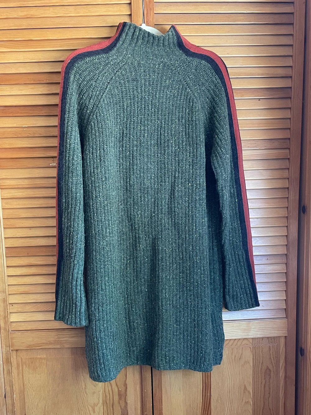 Krimson Klover Green Turtleneck Wool Sweater Dress with Rust Stripe. Women’s XL - Picture 2 of 9